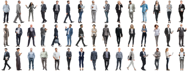 Set of business people in various actions on isolated background. Businesspeople, businesswomen, businessmen office worker in full body length studio professional shot in casual and formal wear