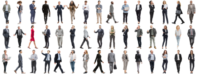 Set of business people in various actions on isolated background. Businesspeople, businesswomen, businessmen office worker in full body length studio professional shot in casual and formal wear