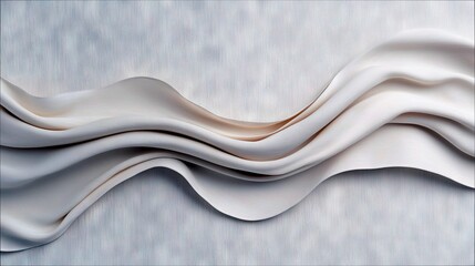 Obraz premium A soft, flowing wave of light-colored fabric drapes across a textured, light gray background, creating an abstract and elegant composition.