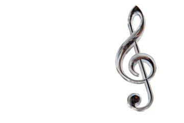 Reflective silvery treble clef on transparent background for music design