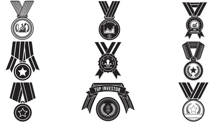 Ribboned medal for top investor — award badge emblem recognizing high-performing investors, top returns and distinguished portfolio management
