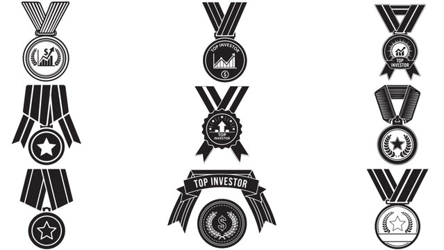 Ribboned medal for top investor — award badge emblem recognizing high-performing investors, top returns and distinguished portfolio management