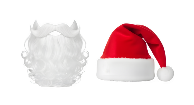 Santas iconic white beard and classic red hat with white trim, embodying the spirit of christmas and holiday cheer isolated on transparent background