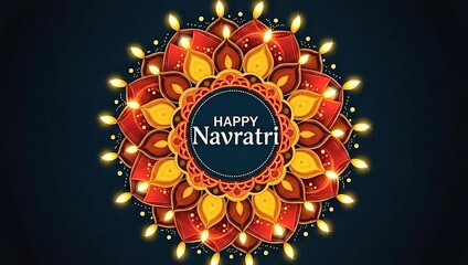 Happy Navratri Festival Celebration with Decorative Mandala and Glowing Lamps.