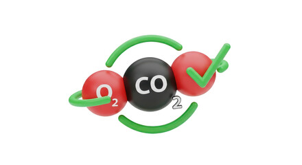 Red and black CO2 molecule with a green check mark. isolated illustration on  transparent background PNG
