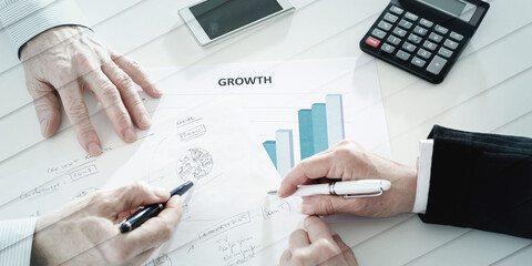 Business people discussing about business strategy, geometric pattern