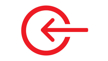 A stylized red arrow pointing left is enclosed within a red circle on black background.