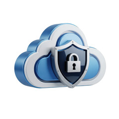 Blue and white cloud with a silver lock on it. isolated illustration on  transparent background PNG