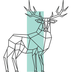 Geometric deer illustration line art with light blue rectangle overlay on transparent background minimalistic artistic style