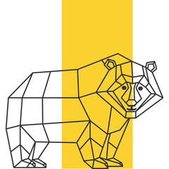Geometric Line Art Bear Outline On A Yellow Vertical Strip Against A Transparent Background Vector Illustration