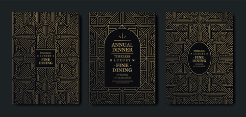 Luxury background, geometric Art Deco pattern, elegant gold line art, Gatsby border for premium gala designs. Modern vector template, VIP invitations, posters, covers, prestige event branding.