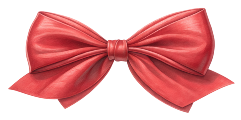 Soft puffy red satin bow with plush loops and realistic shading. Perfect for Christmas compositions, greeting cards, and premium packaging.