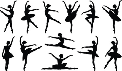 Ballet dancer silhouette, classical ballet pose, elegant movement, dance performance art, pirouette arabesque split, graceful female figure, black silhouette, ballet choreography, dance studio concept © Sawda's World