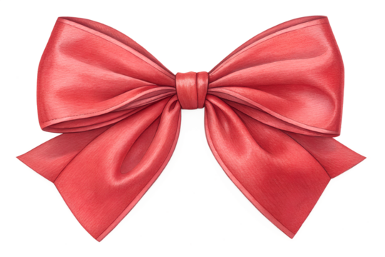 Soft puffy red satin bow with plush loops and realistic shading. Perfect for Christmas compositions, greeting cards, and premium packaging.