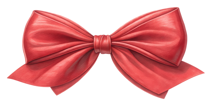 Soft puffy red satin bow with plush loops and realistic shading. Perfect for Christmas compositions, greeting cards, and premium packaging.