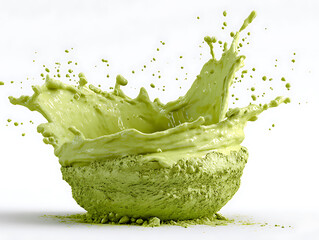 Matcha splash action kitchen healthy lifestyle content clean environment close-up view wellness concept