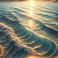 Golden Hour Ocean Waves Crashing Under Sunset Light in Serene Seascape and Peaceful Coastal Landscape