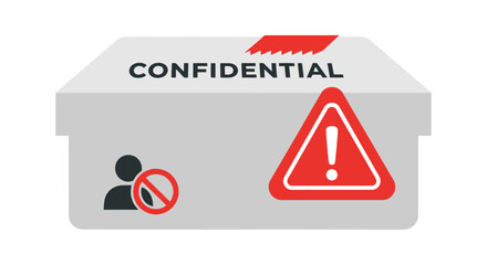 Secure document disposal and information privacy concept shown with a confidential box and warning icons