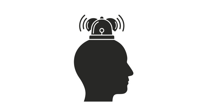 Alert alarm concept icon Silhouette of a head with a siren on top, representing awareness