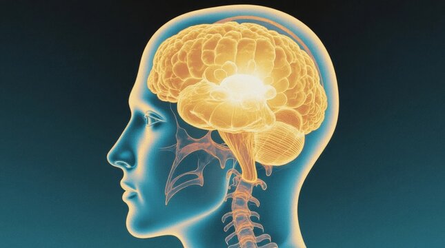 mystical glowing pineal gland floating inside a transparent human head