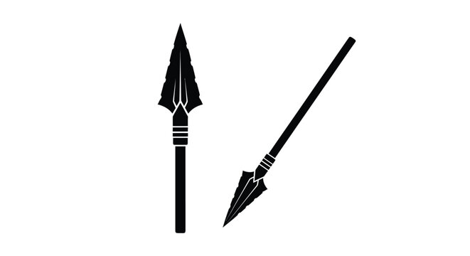 Two black silhouette weapons a spearhead and a simple arrow displayed