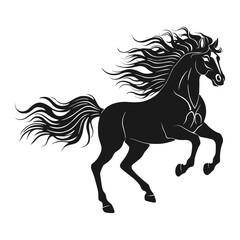 Wild Rearing Horse Silhouette with Flowing Mane