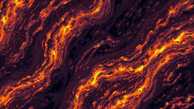 Fiery Magma Landscape Pixel Art Background With Volcanic Flow And Lava Swirls