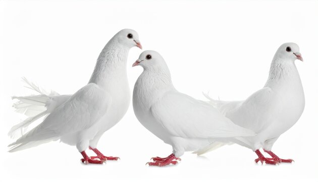 Two beautiful white doves symbolize peace and love, isolated on white background