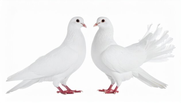 Two beautiful white doves symbolize peace and freedom, isolated on a clean background