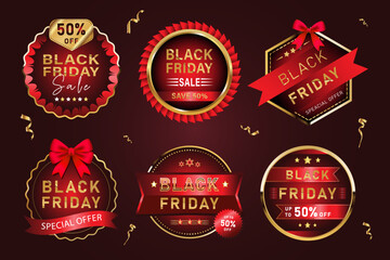 Gold Black Friday weekend sale tag, Black Friday sale: Vector Tag for Exclusive Deals, Black Friday Label Stamp Discount Badge Icon template
