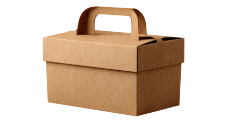 Brown cardboard box with handle, isolated on black