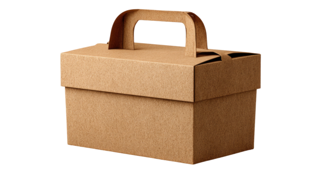 Brown cardboard box with handle, isolated on black