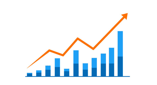 Illustration of exponential business growth with ascending bar graph and arrow leading to success