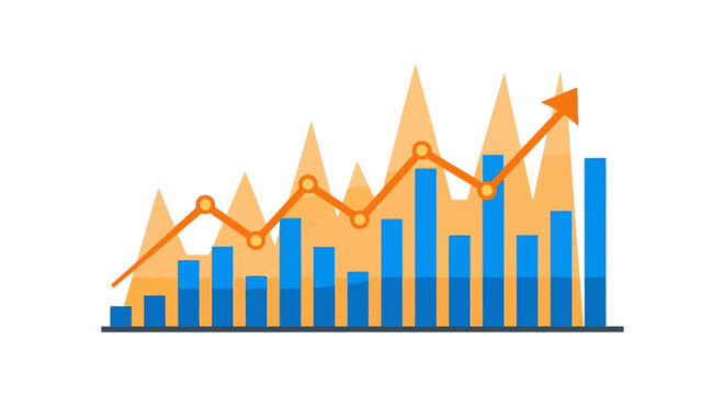 Animated financial chart displaying growth with ascending bars and upward arrow signal