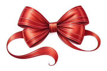 Elegant red bow with curled ribbon tails and shiny highlights. Ideal for holiday marketing, packaging, invitations, and winter campaign visuals.
