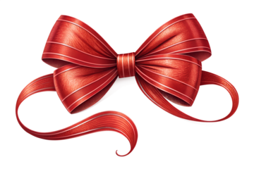 Elegant red bow with curled ribbon tails and shiny highlights. Ideal for holiday marketing, packaging, invitations, and winter campaign visuals.