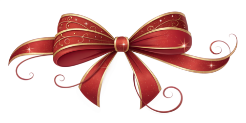 Elegant red bow with curled ribbon tails and shiny highlights. Ideal for holiday marketing, packaging, invitations, and winter campaign visuals.