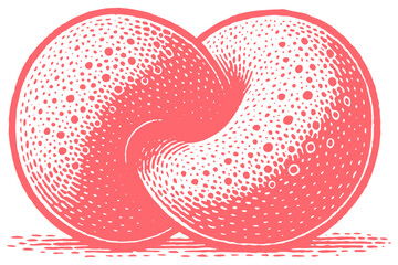 Abstract geometric figure of a twisted torus or intertwined circles. Hand-drawn vector illustration in a vintage, retro woodcut or engraving print style.