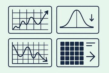 Intricate data visualization symbols representing trends and statistical analysis in financial metrics showcasing growth fluctuations and predictive analytics in a streamlined environment