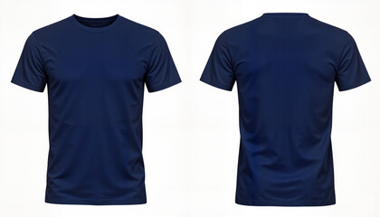 Navy blue sports t-shirt displayed from the front and back on a plain background