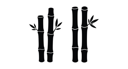 Simple black and white illustration of several bamboo stalks with leaves