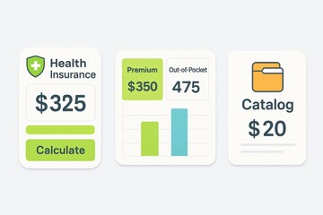Comprehensive overview of health insurance pricing, premium details, out of pocket expenses, and catalog offerings in a visually organized presentation format