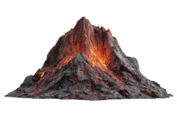 3D Volcanic Mountain Spewing Fire isolated on transparent background