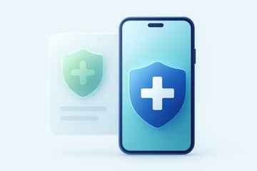 Obraz premium Innovative mobile health application interface displaying security shield symbol representing healthcare protection ensuring digital safety and well being for patients on modern device