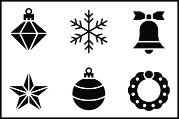 Christmas and winter holiday decoration vector icon set on white isolated on white background, Vector