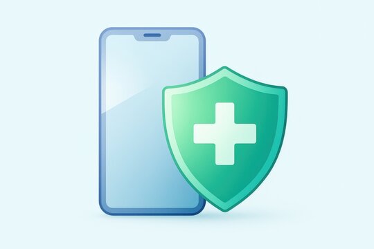 Digital health security concept illustrating smartphone with protective shield symbolizing data privacy and online safety measures ensuring secure mobile experiences for users