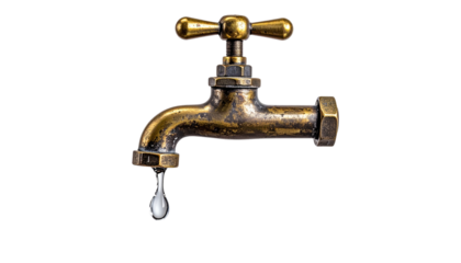 Vintage Metal Tap with Falling Water Drop Isolated PNG