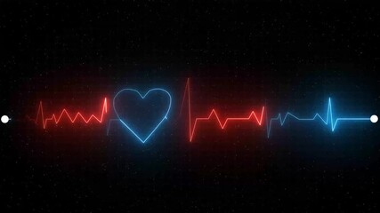Heartbeat pulse line icon. Pulse isolated on black background. Heartbeat, cardiogram. Neon animation of heartbeat. relationship concept. heartbeat line neon light heart rate display medical research - Powered by Adobe