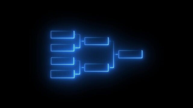 32 team tournament bracket championship template by glowing neon effect animation isolated on black background. Championship bracket schedule for soccer, football, basketball, baseball or tennis.