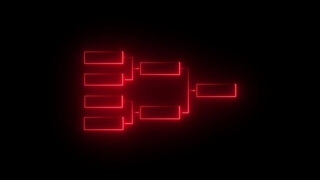32 team tournament bracket championship template by glowing neon effect animation isolated on black background. Championship bracket schedule for soccer, football, basketball, baseball or tennis.